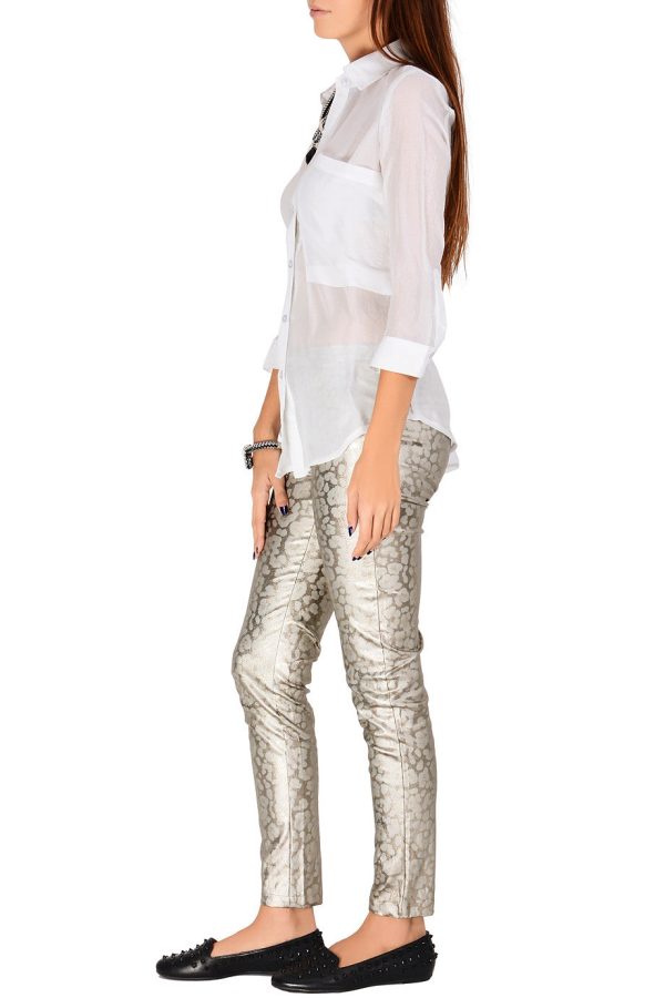 REINA Metallic Silver Leopard Pants Online