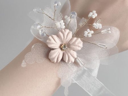 Blush Wedding Wrist Corsage with Beading For Sale