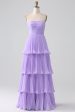 A-Line Sweetheart Lilac Tiered Chiffon Long Bridesmaid Dress with Pleated For Discount