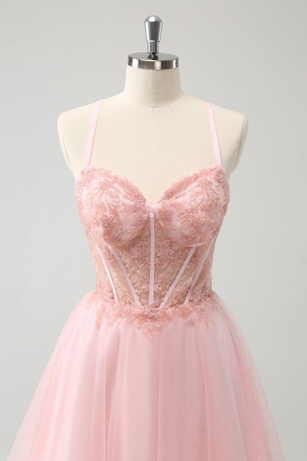 Pink Tulle A-Line Short Homecoming Dress with Beading Cheap