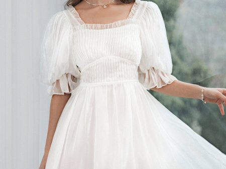 Cute Tulle Pleated White Graduation Dress with Lace-up Back Hot on Sale