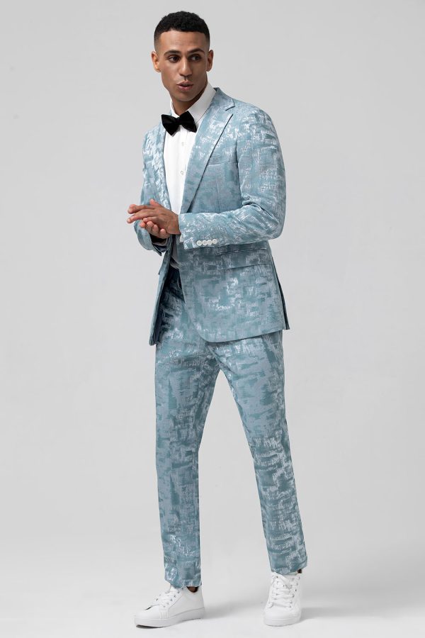 Light Blue Notched Lapel 2 Piece Jacquard Men s Prom Suits Online Sale