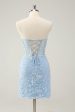 Light Blue Corset Sequins Sweetheart Short Tight Homecoming Dress with Lace-up Back Cheap