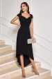 Black V Neck High-Low Cocktail Dress with Cap Sleeves For Cheap