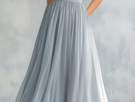 Light Grey A Line Lace Chiffon Long Bridesmaid Dress Fashion