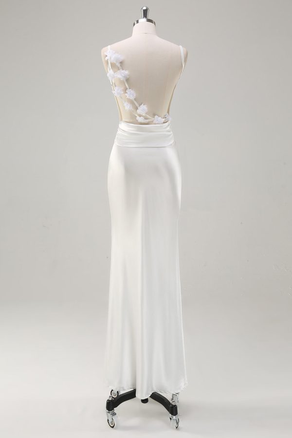 White Satin Cowl Neck Backless Prom Dress Online now