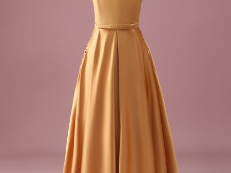 Golden Round Neck Chiffon A Line Short Sleeves Junior Bridesmaid Dress Supply