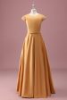 Golden Round Neck Chiffon A Line Short Sleeves Junior Bridesmaid Dress Supply