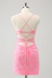 Pink Spaghetti Straps Tight Corset Homecoming Dress with Lace Up Back Cheap