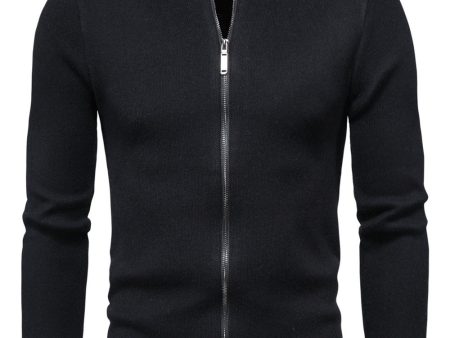 Black Round Neck Men s Zippered Knitted Sweater Cheap