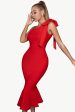 Red One Shoulder Mermaid Cocktail Dress with Bow Knot Cheap