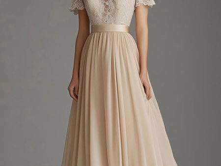 A Line Champagne Tulle V Neck Pleated Mother Of The Bride Dress Online now