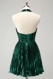 Glitter Dark Green Halter A-Line Pleated Metallic Homecoming Dress Online