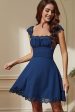 Navy Laced Square Neck A-Line Short Party Dress Fashion