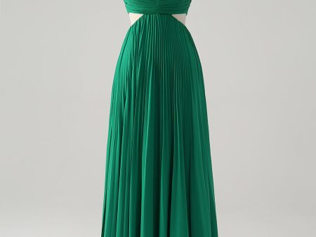 Green A-Line V Neck Ruched Chiffon Knee Length Bridesmaid Dress For Sale