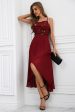 Sparkly Burgundy Spaghetti Straps Asymmetrical Party Dress Online Sale