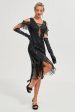 Black Cold Shoulder Sequins Fringes 1920s Gatsby Dress Discount