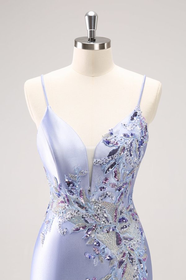 Sparkly Blue Sequined Floral Tight Short Homecoming Dress with Beading Online Sale