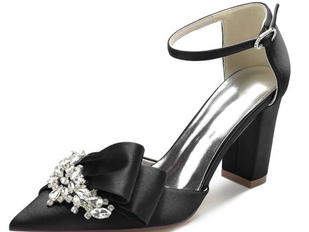 Black Chunky High Heel Shoes with Bow Supply