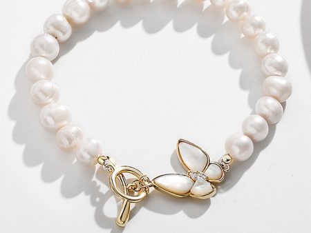 Sparkly White Pearl Stretch Bracelet with Butterfly Online Hot Sale