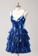 Ink Blue Spaghetti Straps A Line Tiered Short Homecoming Dress Supply