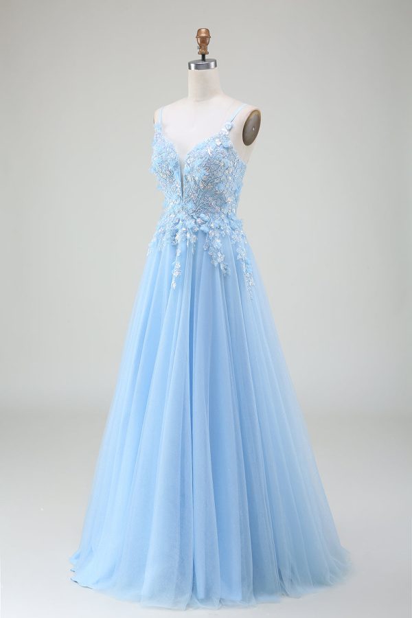 A-Line Light Blue Prom Dress with Appliques Online now