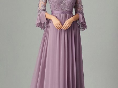 Taro Purple Lace Chiffon Mother Of the Bride Dress with 3 4 Sleeves Sale