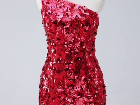 Sparkly Red One Shoulder Tight Short Homecoming Dress with Sequins Sale