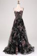 Black A-Line Flower Sequins Long Corset Prom Dress For Sale