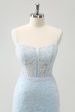 Light Blue Bodycon Spaghetti Straps Corset Homceoming Dress with Sequins Sale