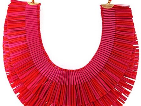 RA Triple Fuchsia Color Fabric Necklace on Sale