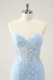 Light Blue Corset Sequins Sweetheart Short Tight Homecoming Dress with Lace-up Back Cheap