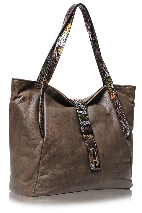 FERCHI BASILISK Taupe Leather Woman Tote Bag Fashion