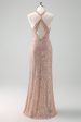 Sparkly Blush Halter Mermaid Long Prom Dress Discount