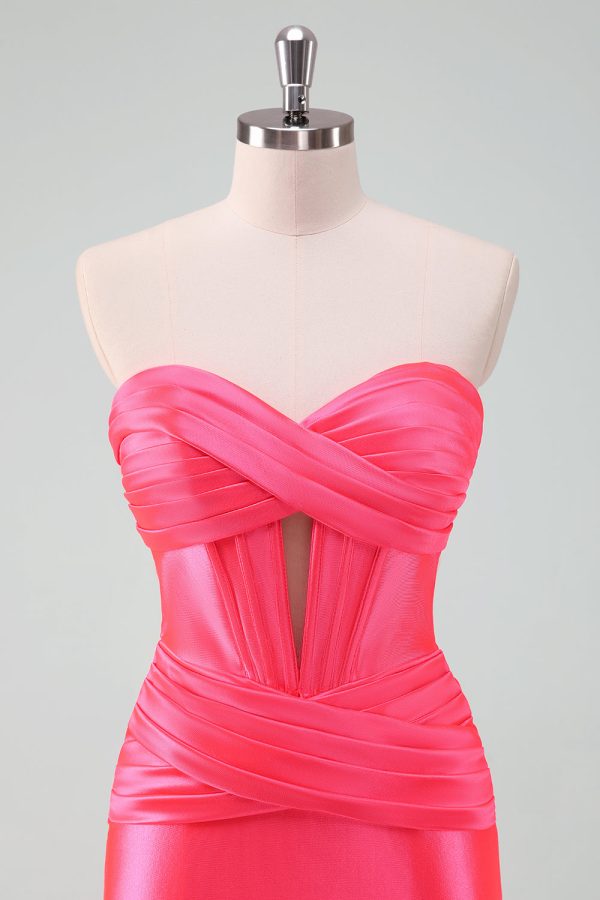 Hot Pink Bodycon Sweetheart Satin Corset Short Homecoming Dress Cheap