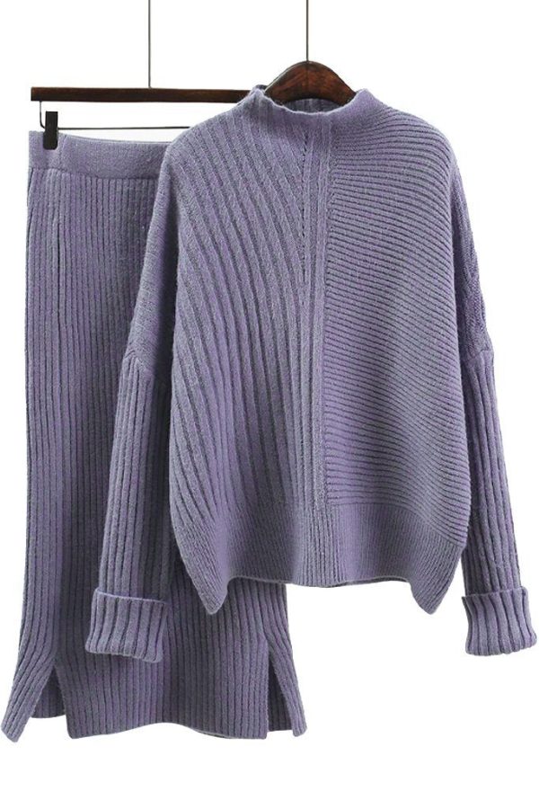 Alizee Purple Blue Knitted Sweater and Skirt Set Supply