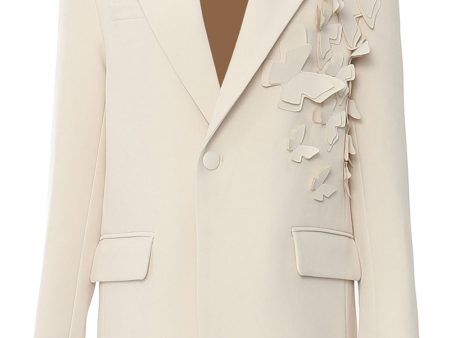 Beige Oversize Women Blazer with 3D Butterflies Online Hot Sale