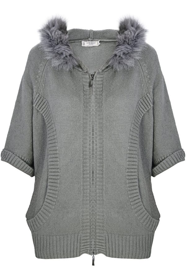 FELICIA Grey Fur Hooded Cardigan For Discount