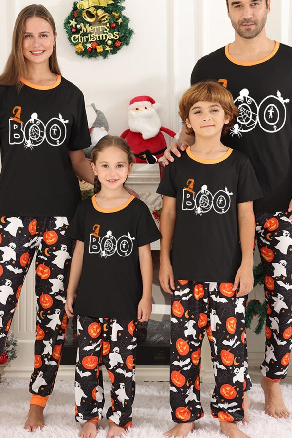 Black Pumpkin Printed Halloween Family Pajamas Set Fashion