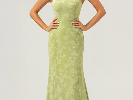 Green Mermaid Spaghetti Straps Embroidered Bridesmaid Dress with Lace Up Back Online Hot Sale