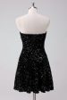 Sparkly Black A-Line Strapless Sequins Short Homecoming Dress Fashion