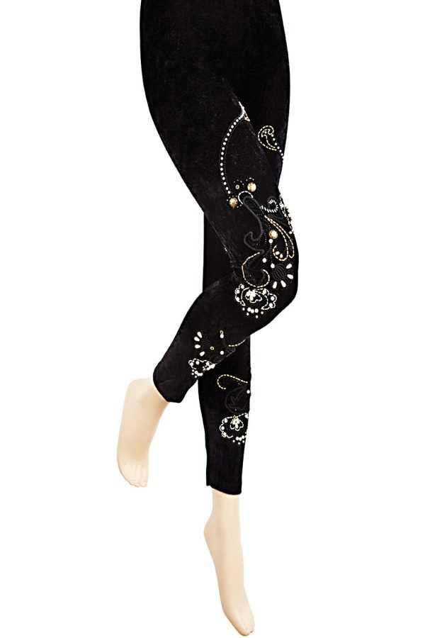 BEBAROQUE PRISCILLA Black Velvet Embroidered Leggings Online Hot Sale