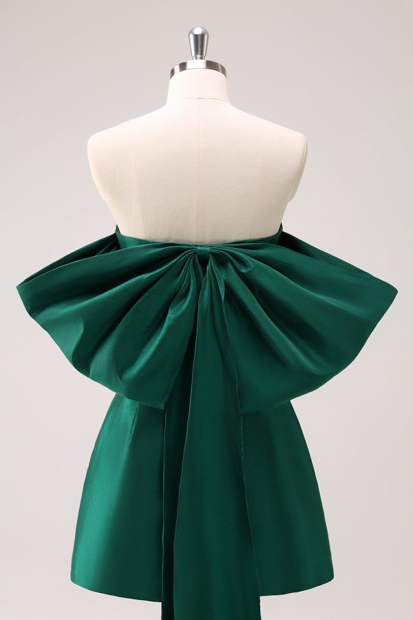 Dark Green Strapless A Line Short Homecoming Dress with Bow For Cheap