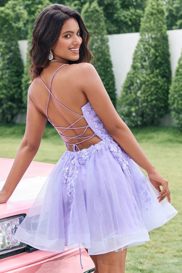 Cute Glitter Lilac A Line Sequins Short Lace Up Back Homecoming Dress with Appliques Hot on Sale