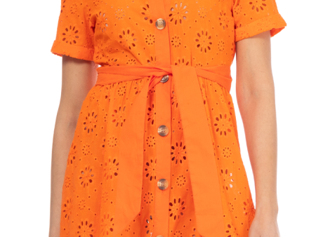 Garenia Orange Dress with Perforated Embroidery Hot on Sale