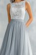 Light Grey A Line Lace Chiffon Long Bridesmaid Dress Fashion