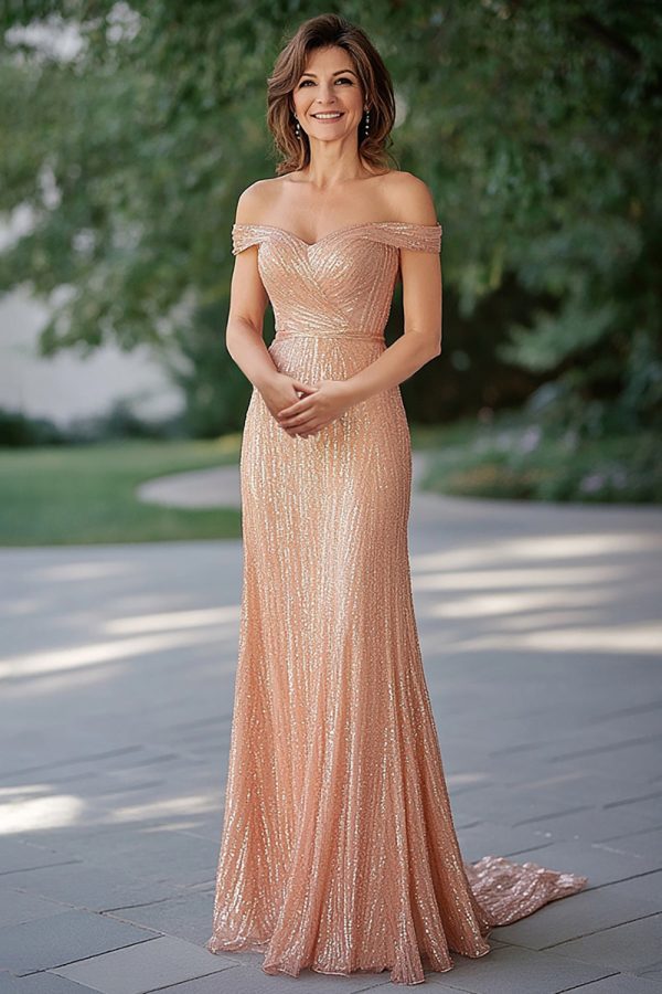 Sparkly Champagne Mermaid Strapless Mother Of Bride Dress With Sequins Online