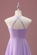 Lilac A Line Halter Ruched Junior Bridesmaid Dress Online Sale