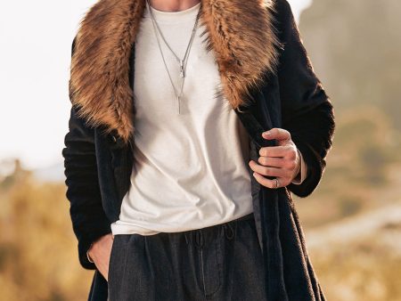 Black Luxury Faux Fur Long Sleeves Long Men s Winter Outerwear Discount