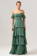 Eucalyptus A-Line Off The Shoulder Ruffled Chiffon Long Bridesmaid Dress Online now